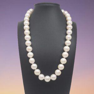 Belle de Mer White Opaque Cultured Pearl Strand Necklace 18" 11-13MM 14K